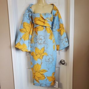 ASOS Floral Midi Dress in Blue and Yellow